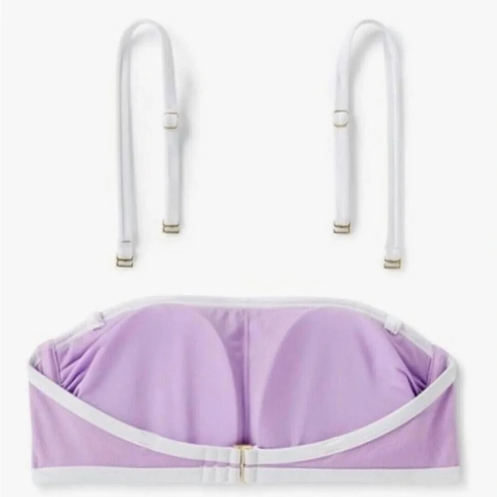 New Medium Kona Sol Purple Terry Textured Bandeau with Binding Bikini Top - Picture 2 of 13